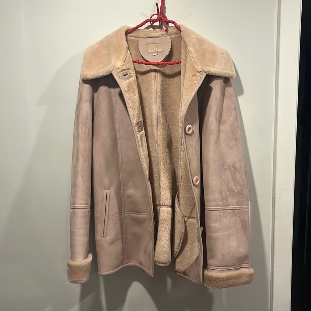 Size Large Ciera + Co baby/powder pink faux suede jacket.